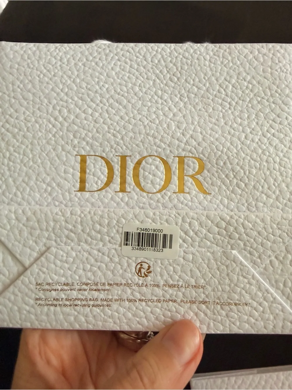 Dior White and Gold Branded Gift Bags with Satin Ribbons